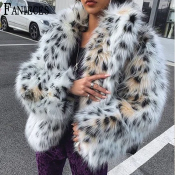 Lady Nové Umelé kožuchy Ženy Móda Leopard Tlač Bundy Krátke Šitie Umelú Kožušinu Kabát Abrigos Mujer Inviernoженская куртка