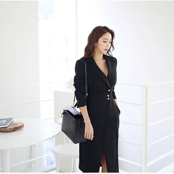 Elegantný Oblek, Šaty 2020 Leto, Jeseň Šaty Nové kórejské Ženy Dámy Štíhle Prímestských Temperament Dlhý Oblek Šaty Jedinečné OL Šaty