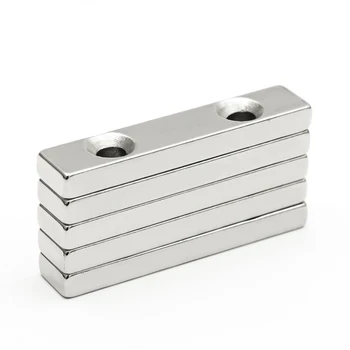 3ks/veľa 50x10x5mm Dvojité Otvoru 5mm N35 Blok Zápustnými Námestie Neodýmu Magnet Vzácnych Zemín silných Magnetov 50*10*5-5-5 mm