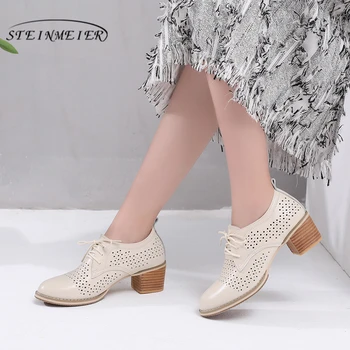 Pravé hovädzie kože dizajnér vintage topánky Čerpadlá Sandále ležérne topánky ručne vyrábané oxford obuv pre ženy, béžová šedá lete roku 2020
