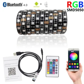 Bluetooth USB dc svetlo led pásy svetla, rgb pc tv podsvietenie svetlá 5v nepremokavé žiarovka smd 5050 30LEDs/m flexibilné neon S 24 tlačidiel