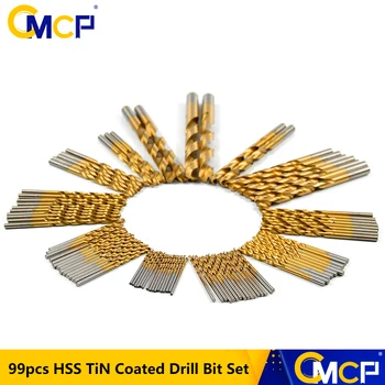 CMCP 99pcs HSS Titán Potiahnutý Drill Bit Nastavený na 1,5-10.0 mm rýchloreznej Ocele Twist vrtáka Pre Drevospracujúci