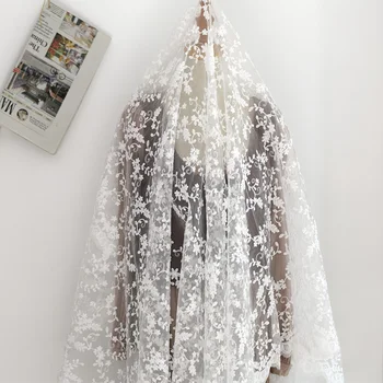 1yard Biela organza výšivky, tkaniny bud hodvábna priadza svadobné šaty textílie, čipky pozadí látky opony obrus ručné urob si sám