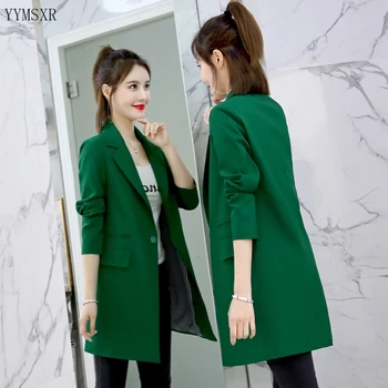 2020 kórejských žien vyhovovali žien bunda Bežné slim farbou strednej dĺžky žien bunda, kabát dámske sako na jar a na jeseň