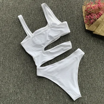 2020 Biele Jednodielne Plavky Sexi Trikini Plavky Ženy Vystrihnúť Monokiny Push Up Bathsuit Obväz Plavky Maillot De Bain