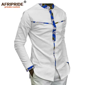 2019 jar afriky dashiki bežné tričko pre mužov AFRIPRIDE bazin richi celý rukáv singel svojim pánske bavlnené tričko A1812009