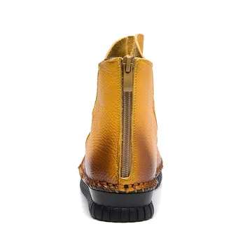BEYARNE Ženy Členkové Topánky šnurovacie Vintage Originálne Kožené Topánky Žena Plus Veľkosť Platformy Ploché Winter Boot Teplé Žena Obuv