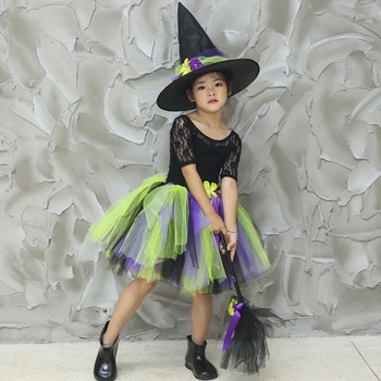Čarodejnice Dievčatá Tutu Sukne pre Deti na Halloween Cosplay Kostýmy pre Dievča Princezná Tylu Sukne s Čarodejnice Klobúk Magic Metlu Dieťa Tutus