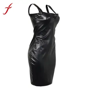 Dámske Sexy Tesné Kožené Čierne Šaty 2020 Módne Popruhy Farbou tvaru Štíhle Sexy bez Rukávov Dámske Letné šaty NOVÉ