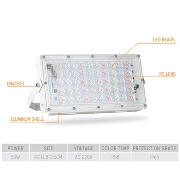 50W RGB LED Flood Light s Diaľkovým ovládaním Pouličné Lampy Nepremokavé IP66 Outdoor Záhrada Pozornosti AC220V Krajiny Svetlá