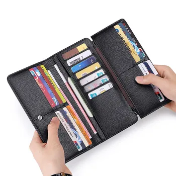WILLIAMPOLO pánske dlhé RFId peňaženky vysoko kvalitné kožené peňaženky, kreditné karty, držiak na kabelky dlho peňaženky