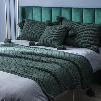 Pletené Akryl hodiť deka s strapec Solid farba béžová green130*160cm prikrývky na posteľ, gauč cestovné mäkké domova textilné