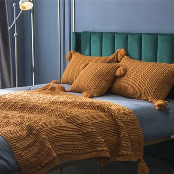 Pletené Akryl hodiť deka s strapec Solid farba béžová green130*160cm prikrývky na posteľ, gauč cestovné mäkké domova textilné