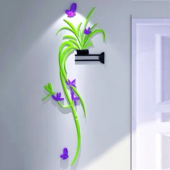 3D Orchidea Crystal Akryl Samolepky na Stenu Obývacia Izba, Spálňa, TV joj, Verandu Chlorophytum Kvetinové Tapety Dekor nástenná maľba Odtlačkový