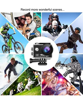 Akčné Kamery Ultra HD 4K 60fps WiFi 24MP 2.0 Palcový 170D Podvodné Ísť Nepremokavé Pro Prilba Nahrávania Videa, Kamery Športové Vačky