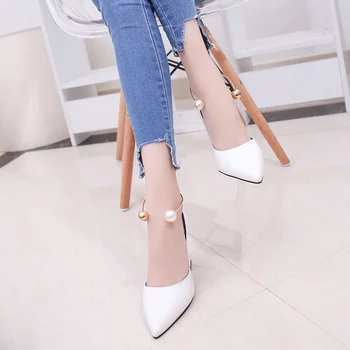Temperament elegant pearl vysoké podpätky 2019 lete nová biela hrubé s samica sandále duté jednoduché sandále sexy dámske topánky