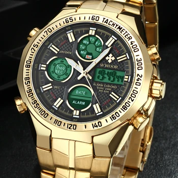 WWOOR Relogio Masculino Top Značky Luxusné Hodinky Pánske Zlaté Hodinky z Nerezovej Ocele Vojenské Náramkové hodinky Veľké Dial Hodiny Muž 2019