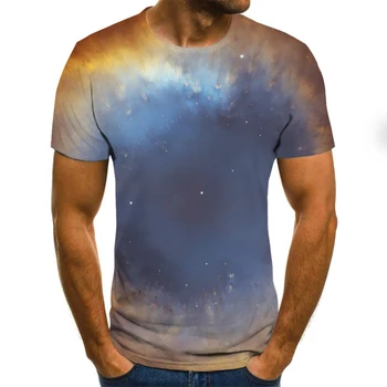 Krásne hviezdne nebo pánske T-shirt trendy bežné topy 3D vytlačené módne krátkym rukávom letné kolo krku tričko moderný streetwear