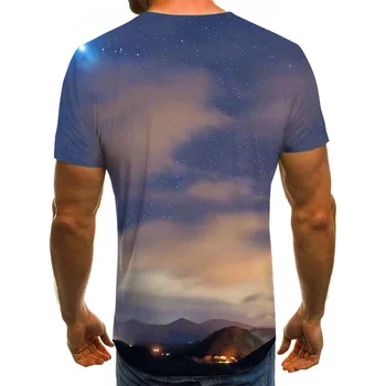 Krásne hviezdne nebo pánske T-shirt trendy bežné topy 3D vytlačené módne krátkym rukávom letné kolo krku tričko moderný streetwear