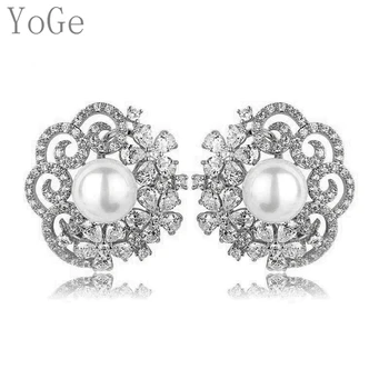 YoGe vyhlásenie Svadobné&Party Šperky, E0909 módne AAA CZ kameňa a biele peal veľké stud náušnice