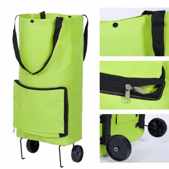Opakovane Skladacia nákupná taška, Nákupný Vozík Kolesa ľahká Skladacia Taška na Cestovanie Košíka Zelená Multi-use