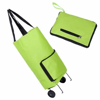 Opakovane Skladacia nákupná taška, Nákupný Vozík Kolesa ľahká Skladacia Taška na Cestovanie Košíka Zelená Multi-use