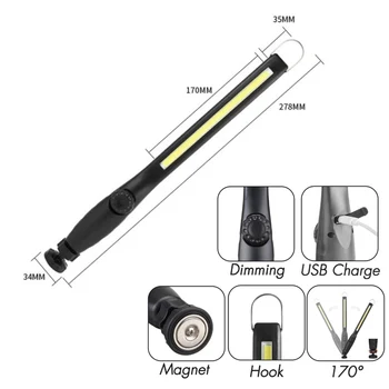 Prenosné Práce pozornosti 360° COB LED vodotesný Magnetický Háčik na Zavesenie Lampy, potreby na Kempovanie Automobilov, Oprava Bar Svetlo USB Nabíjateľné