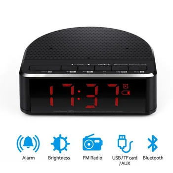 Digitálny Budík Rádio s Bluetooth Reproduktor,Červená Miestny Displej s 2 Stmievač,FM rádio, USB Port, Nočné led Budík.
