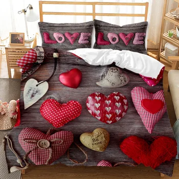 Romantický Perinu+ obliečka na Vankúš 2/3ks HD Digital Print Srdce posteľná bielizeň Nastaví Vlastnú posteľ NÁS/AU/EÚ veľkosť 11 Veľkosť 12 štýl