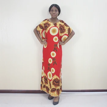 Dashikiage Afriky Módne Ženy Dlhé Červené Šaty Bavlna, Krátky Rukáv Plus Veľkosť Šaty S Veľkými Šatku