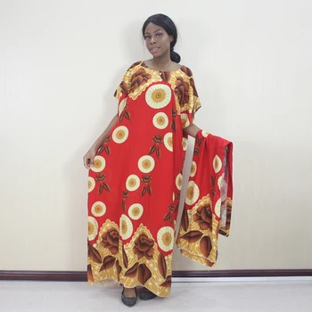 Dashikiage Afriky Módne Ženy Dlhé Červené Šaty Bavlna, Krátky Rukáv Plus Veľkosť Šaty S Veľkými Šatku