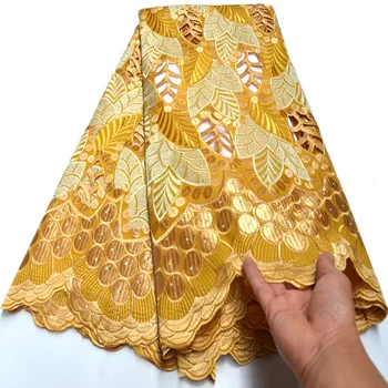 5 metrov Ťažké Bohaté Rakúsko čipky Najvyššej Kvality Biela Afriky Handcut bavlnenej tkaniny Módne tradičné nosenie, Oslavuje