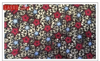 Červená Modrá 2017 nové päť-špicaté hviezdy ťažká voda-rozpustné čipky textílie high-end fashion, DIY 1,2 m odevné textílie šaty S0005