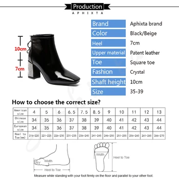 Aphixta Späť Na Zips Topánky Ženy Topánky Crystal Námestie Podpätku, Členkové Topánky Pre Ženy Botines Mujer Dámy Topánky Móda Žena Topánky