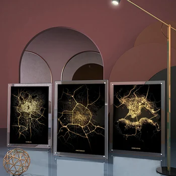 Nordic Mape Mesta Čierne Zlato Slovo Plagáty a Vytlačí Paríž, New York, Plátno na Maľovanie na Stenu Umenie Obrázok pre Obývacia Izba Office Dekor