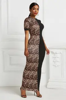 V lete roku 2020 Krátky Rukáv Maxi Šaty Štíhle Ženy Šaty, Sexy O-krku Leopard Tlač Šaty Módne Dámske Dlhé Šaty Vestidos