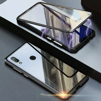 Magnetický Kovový Rám Prípade Huawei P Smart 2019 Prípade Nárazníka Transparentné Dvojité Sklo plný Kryt Na Huawei P Smart Z 2019 Prípade