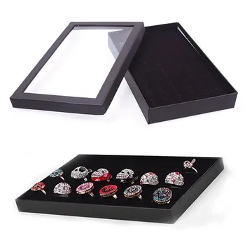 36 Sloty Šperky Box Krúžok Skladovanie Náušnice Display Box Šperky Organizátor Držiteľ Transparentné Okno Zobraziť Prípade Čierna