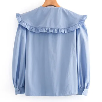 Dámske módne modrá blúzka, voľné tričko ženy, elegantné svietidlo rukáv, blúzky, ženy, dámy