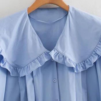 Dámske módne modrá blúzka, voľné tričko ženy, elegantné svietidlo rukáv, blúzky, ženy, dámy