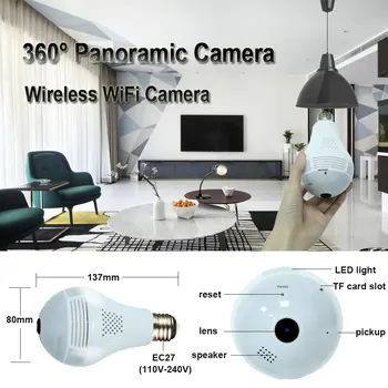 INQMEGA 360-Stupňový LED Svetlo, 960P Bezdrôtový Panoramatické Home Security Bezpečnosť WiFi CCTV Fisheye Žiarovky Lampy IP Kamera Dva Spôsoby, ako Audio