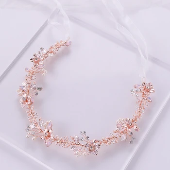 Najnovšie Dizajn Rose Gold Vlasy, Šperky Crystal Pearl Flower Tiara Čelenky Ručné Svadobné Hairbands Svadobné Vlasové Ozdoby Strany