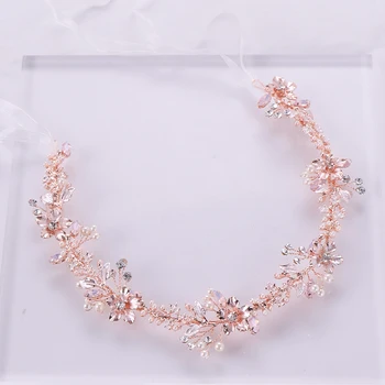 Najnovšie Dizajn Rose Gold Vlasy, Šperky Crystal Pearl Flower Tiara Čelenky Ručné Svadobné Hairbands Svadobné Vlasové Ozdoby Strany