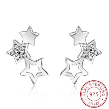 925 Sterling Silver Šumivé Duté Star Zirconia Stud Náušnice Jednoduché, Jemné Šperky pre Ženy boucle d'oreille S-E151
