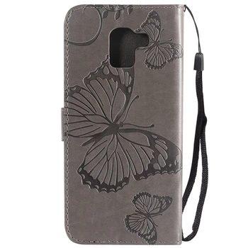 Telefón Coque Pre Samsung Galaxy J6 Prípade Kože Flip Butterfly 3D Tlač Peňaženky Kryt Telefónu Tašky Pre Kryt Samsung J6 Prípade Etui