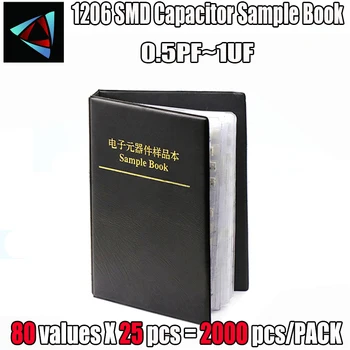 1206 SMD Kondenzátorov vzorkovníka 80valuesX25pcs=2000pcs 0.5 PF~1UF Kondenzátor Sortiment Auta Pack