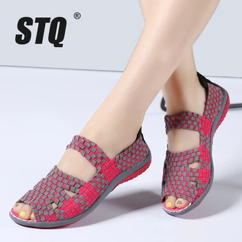 STQ 2020 Jeseň Ženy Bytov Sandále, Topánky Ženy Tkané Ploché Topánky Dámy Multi Farby Pošmyknúť Na Sandále Ženy Značky Mokasíny 812