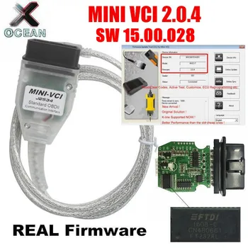 Skutočné V2.0.4 MINI VCI SW V15.00.028 Pre TOYOTA TIS Techstream FTDI FT232RL Čip MINI-VCI J2534 OBD2 Auto diagnostický kábel