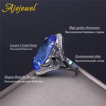Ajojewel Veľké Modré Crystal Krúžok Dragonfly Dizajn A Módne Ženy Strany Šperky, Krásne Dary,