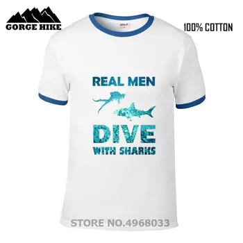 Potápač dizajn skutoční Muži potápanie so Žralokmi T-shirt Legrační Zvieratá List Tlač Mužov tričko Top Craft Č Slabnúť v Lete Cool Tričko
